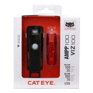 Cateye Ampp 100 / Viz 100 Rechargeable Light Set - Black / Light Set / Rechargeable