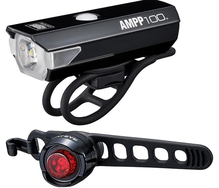 Cateye AMPP 100 / Orb Rechargable Bike Light Set - Black